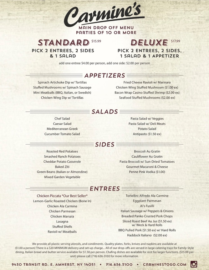 carmine's new york menu with prices