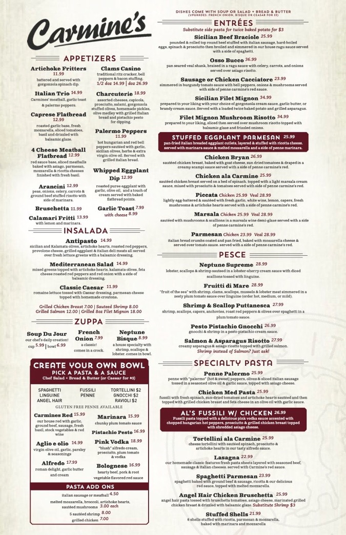 Carmine s italiano dinner menu